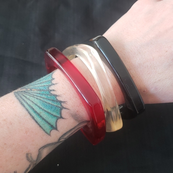 Vintage lucite square bangles set of 3 - mod retro - Picture 6 of 7